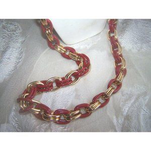 Red Gold Tone Chain Necklace Christmas Jewelry